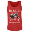 Ein Biker Tanktop von Wingbikers mit einem vintage Aufdruck, Biker sind wie gute Whiskey - wir werden mit dem Alter besser in rot.