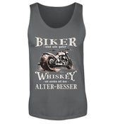 Ein Biker Tanktop von Wingbikers mit einem vintage Aufdruck, Biker sind wie gute Whiskey - wir werden mit dem Alter besser in dunkelgrau.