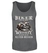 Ein Biker Tanktop von Wingbikers mit einem vintage Aufdruck, Biker sind wie gute Whiskey - wir werden mit dem Alter besser in dunkelgrau.