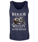 Ein Biker Tanktop von Wingbikers mit einem vintage Aufdruck, Biker sind wie gute Whiskey - wir werden mit dem Alter besser in navy blau.