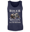 Ein Biker Tanktop von Wingbikers mit einem vintage Aufdruck, Biker sind wie gute Whiskey - wir werden mit dem Alter besser in navy blau.