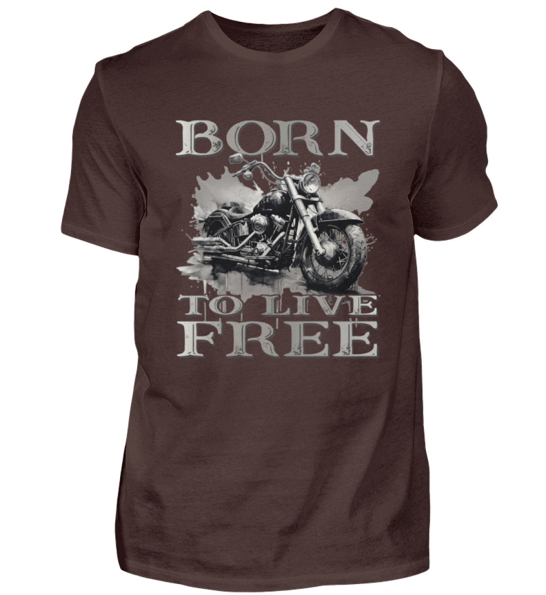 Ein Biker T-Shirt für Motorradfahrer von Wingbikers mit dem Aufdruck,  Born to Live Free, in braun. 