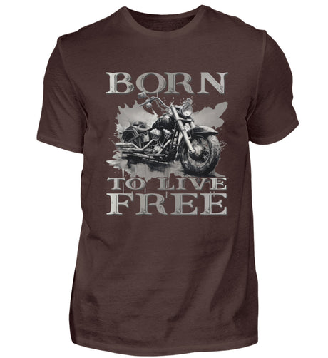 Ein Biker T-Shirt für Motorradfahrer von Wingbikers mit dem Aufdruck,  Born to Live Free, in braun. 