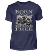 Ein Biker T-Shirt für Motorradfahrer von Wingbikers mit dem Aufdruck,  Born to Live Free, in navy blau. 