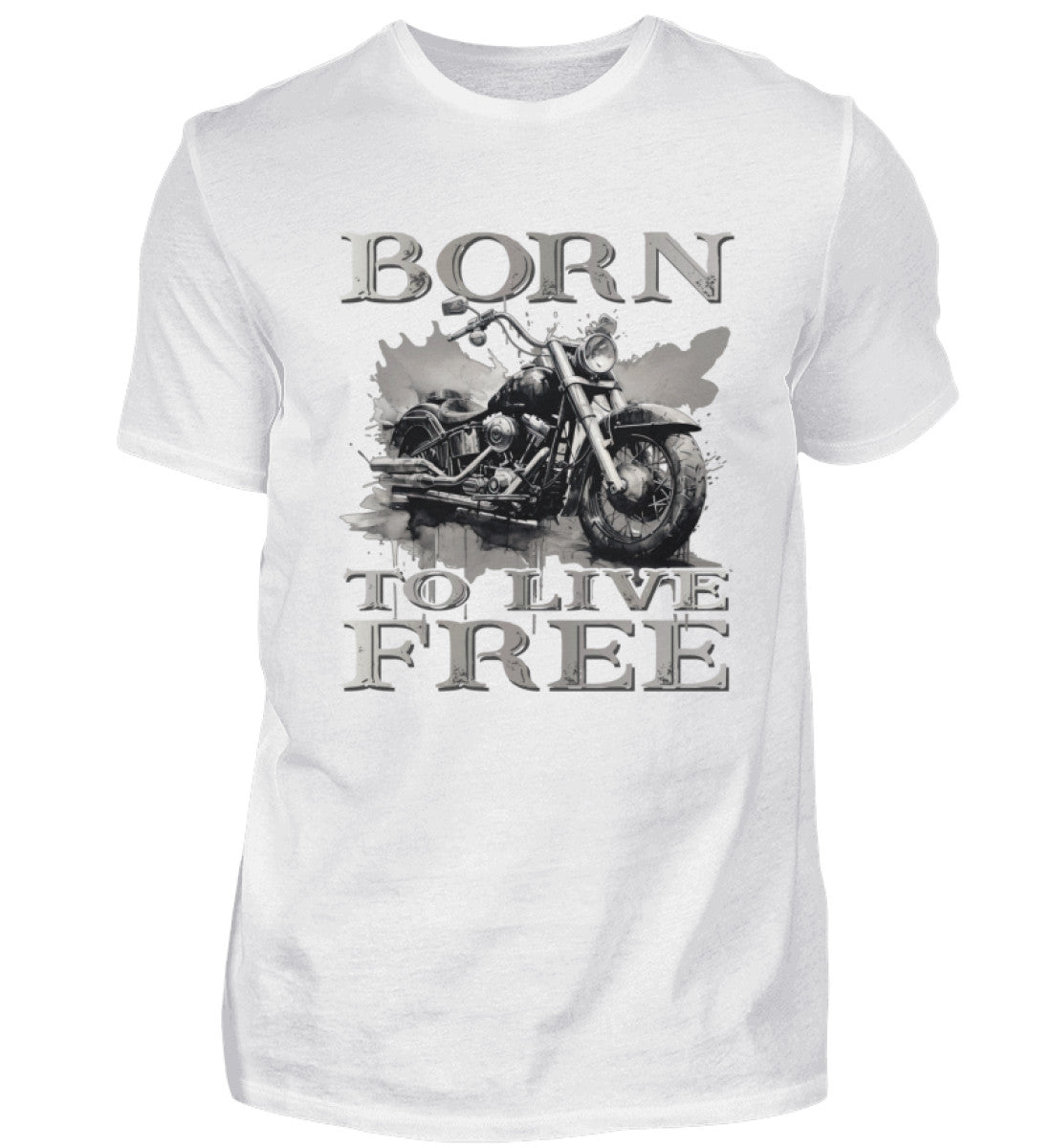 Ein Biker T-Shirt für Motorradfahrer von Wingbikers mit dem Aufdruck,  Born to Live Free, in weiß. 