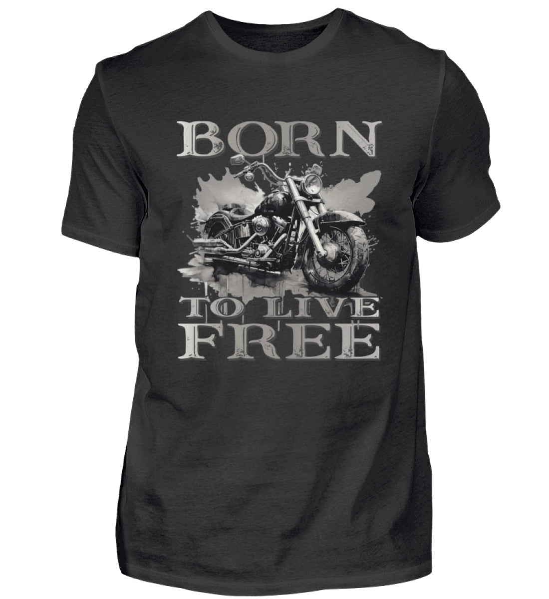 Ein Biker T-Shirt für Motorradfahrer von Wingbikers mit dem Aufdruck,  Born to Live Free, in schwarz. 