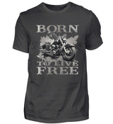 Ein Biker T-Shirt für Motorradfahrer von Wingbikers mit dem Aufdruck,  Born to Live Free, in dunkelgrau. 