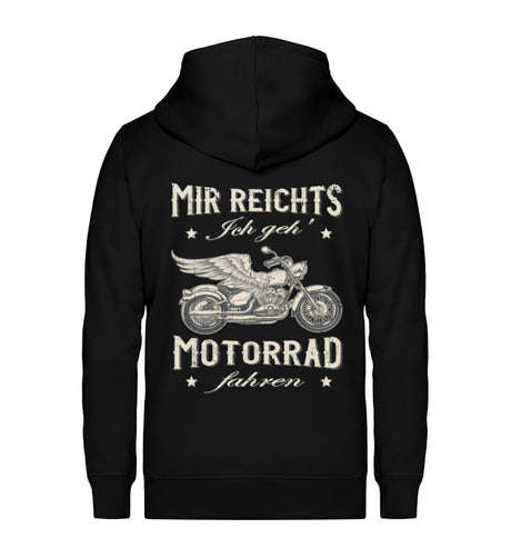 Eine Biker Hoodie-Jacke für Motorradfahrer von Wingbikers mit dem Aufdruck, Mir reichts, ich geh´ Motorrad fahren - in schwarz.