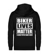 Eine Reißverschluss-Jacke für Motorradfahrer von Wingbikers mit dem Aufdruck, Biker Lives Matter - # Loud Pipes Save Lives, in schwarz.