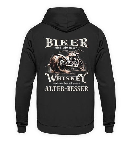 Biker Hoodie mit einem vintage Aufdruck, Biker sind wie gute Whiskey - wir werden mit dem Alter besser mit Back Print in schwarz. 