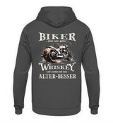 Biker Hoodie mit einem vintage Aufdruck, Biker sind wie gute Whiskey - wir werden mit dem Alter besser mit Back Print in dunkelgrau. 