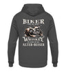 Biker Hoodie mit einem vintage Aufdruck, Biker sind wie gute Whiskey - wir werden mit dem Alter besser mit Back Print in dunkelgrau. 