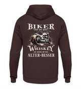 Biker Hoodie mit einem vintage Aufdruck, Biker sind wie gute Whiskey - wir werden mit dem Alter besser mit Back Print in braun. 