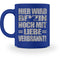 Eine Biker Tasse für Motorradfahrer, von Wingbikers, mit dem beidseitigen Aufdruck, Hier wird Benzin noch mit Liebe verbrannt, in blau.