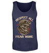 Ein Biker Tanktop für Motorradfahrer von Wingbikers mit dem Aufdruck, Respect All - Fear None, in navy blau.