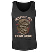 Ein Biker Tanktop für Motorradfahrer von Wingbikers mit dem Aufdruck, Respect All - Fear None, in schwarz.