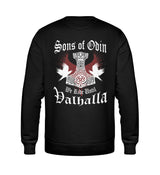 Ein Sweatshirt für Motorradfahrer von Wingbikers mit dem Aufdruck, Sons of Odin - We Ride Until Valhalla, als Back Print, in schwarz.