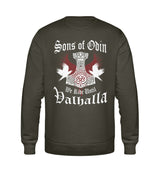 Ein Sweatshirt für Motorradfahrer von Wingbikers mit dem Aufdruck, Sons of Odin - We Ride Until Valhalla, als Back Print, in khaki grün.