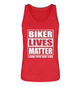 Ein Damen Tanktop für Motorradfahrerinnen von Wingbikers mit dem Aufdruck, Biker Lives Matter - # Loud Pipes Save Lives, in rot.