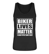 Ein Damen Tanktop für Motorradfahrerinnen von Wingbikers mit dem Aufdruck, Biker Lives Matter - # Loud Pipes Save Lives, in schwarz.