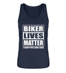 Ein Damen Tanktop für Motorradfahrerinnen von Wingbikers mit dem Aufdruck, Biker Lives Matter - # Loud Pipes Save Lives, in navy blau.