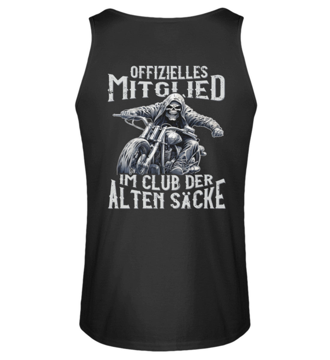 Ein Biker Tanktop für Motorradfahrer von Wingbikers mit dem Aufdruck, Offizielles Mitglied im Club der alten Säcke, mit Back Print, in schwarz.