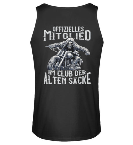 Ein Biker Tanktop für Motorradfahrer von Wingbikers mit dem Aufdruck, Offizielles Mitglied im Club der alten Säcke, mit Back Print, in schwarz.