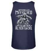 Ein Biker Tanktop für Motorradfahrer von Wingbikers mit dem Aufdruck, Offizielles Mitglied im Club der alten Säcke, mit Back Print, in navy blau.