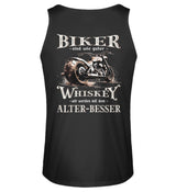 Ein Biker Tanktop von Wingbikers mit einem vintage Aufdruck, Biker sind wie gute Whiskey - wir werden mit dem Alter besser, mit Back Print, in schwarz.