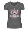 Ein Bikerin T-Shirt für Motorradfahrerinnen von Wingbikers mit dem Aufdruck, Biker Queen - in dunkelgrau.