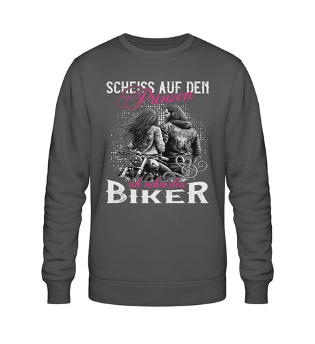 Ein Sweatshirt für Motorradfahrerinnen von Wingbikers mit dem Aufdruck, Scheiß auf den Prinzen - Ich nehm´ den Biker, in grau.