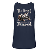 Ein Tanktop für Motorradfahrerinnen von Wingbikers mit dem Aufdruck, The Sound of Freedom, als Back Print in navy blau.