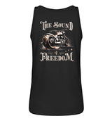 Ein Tanktop für Motorradfahrerinnen von Wingbikers mit dem Aufdruck, The Sound of Freedom, als Back Print in schwarz.