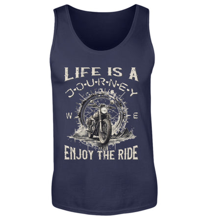 Ein Tanktop für Motorradfahrer von Wingbikers mit dem Aufdruck, Life Is A Journey - Enjoy The Ride, in navy blau.