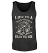 Ein Tanktop für Motorradfahrer von Wingbikers mit dem Aufdruck, Life Is A Journey - Enjoy The Ride, in schwarz.