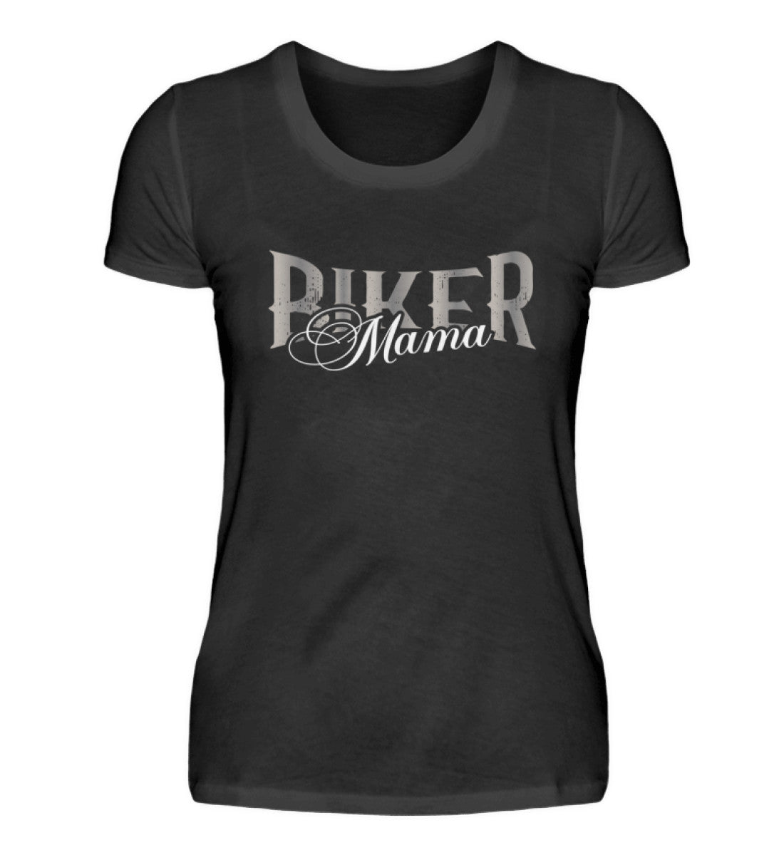Ein T-Shirt für Motorradfahrerende Mütter von Wingbikers mit dem Aufdruck, Biker Mama, in schwarz.