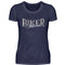 Ein T-Shirt für Motorradfahrerende Mütter von Wingbikers mit dem Aufdruck, Biker Mama, in navy blau.