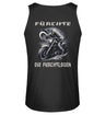 Ein Biker Tanktop für Motorradfahrer von Wingbikers mit dem Aufdruck, Fürchte die Furchtlosen, mit Back Print, in schwarz.