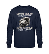 Ein Sweatshirt für Motorradfahrerinnen von Wingbikers mit dem Aufdruck, Who Said Diamonds Are A Girls Best Friend, in navy blau.