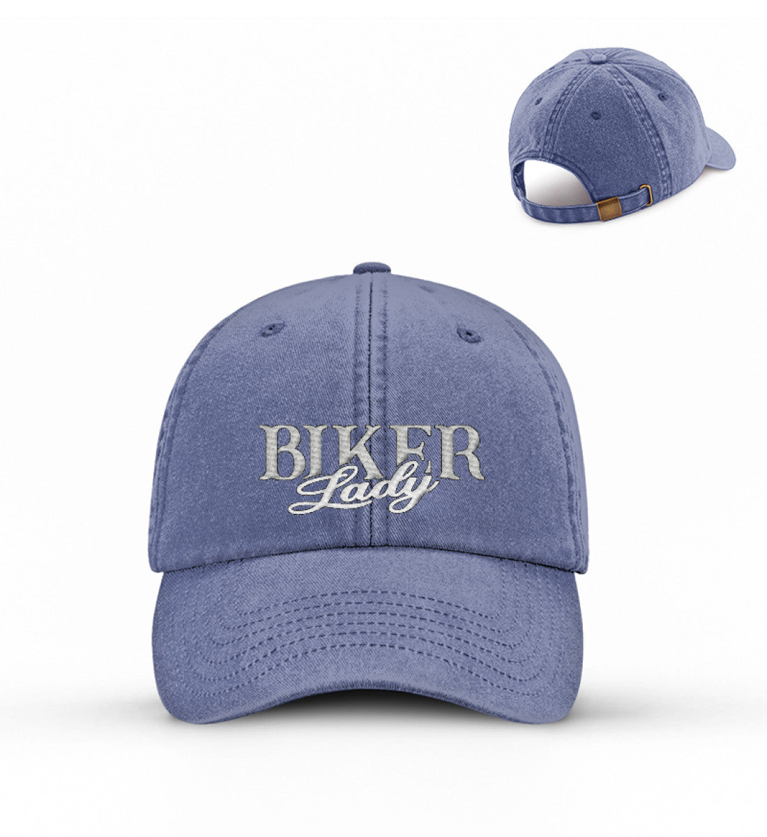 Eine Bikerin Cappy für Motorradfahrerinnen von Wingbikers mit dem Stick, Biker Lady, in vintage blau.