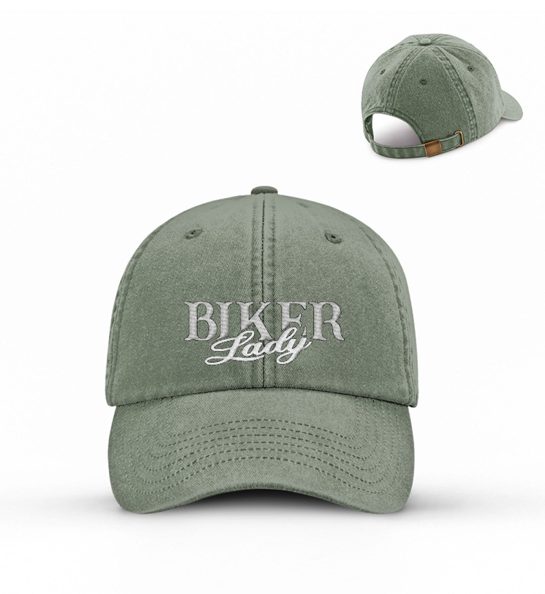 Eine Bikerin Cappy für Motorradfahrerinnen von Wingbikers mit dem Stick, Biker Lady, in vintage olive.