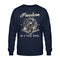 Ein Sweatshirt für Motorradfahrer von Wingbikers mit dem Aufdruck, Freedom Is A Full Tank - Freiheit ist ein voller Tank - mit einem Retro Vintage klassischem Motorrad, in navy blau.