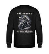 Ein Biker Sweatshirt für Motorradfahrer von Wingbikers mit dem Aufdruck, Sensemann - Fürchte die Furchtlosen, mit Back Print - in schwarz.