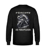 Ein Biker Sweatshirt für Motorradfahrer von Wingbikers mit dem Aufdruck, Sensemann - Fürchte die Furchtlosen, mit Back Print - in schwarz.