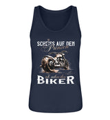 Ein Tanktop für Motorradfahrerinnen von Wingbikers mit dem Aufdruck, Scheiß auf den Prinzen, ich nehm' den Biker, in navy blau.