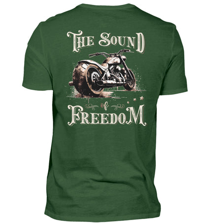 Ein Biker T-Shirt für Motorradfahrer von Wingbikers mit dem Aufdruck, The Sound of Freedom, als Back Print, in dunkelgrün.
