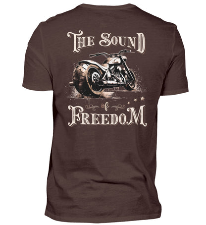 Ein Biker T-Shirt für Motorradfahrer von Wingbikers mit dem Aufdruck, The Sound of Freedom, als Back Print, in braun.