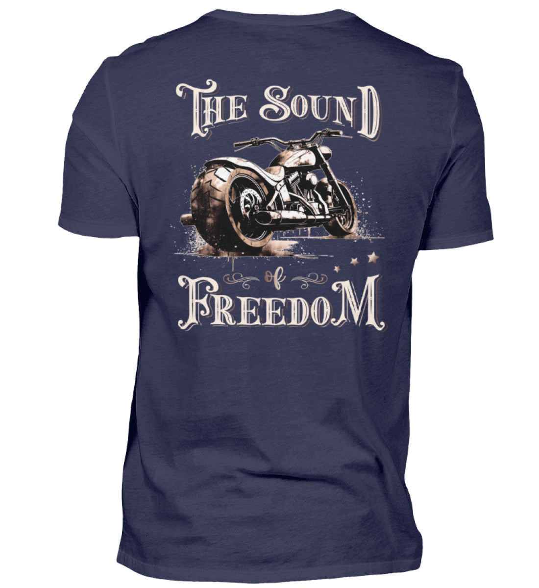 Ein Biker T-Shirt für Motorradfahrer von Wingbikers mit dem Aufdruck, The Sound of Freedom, als Back Print, in navy blau.