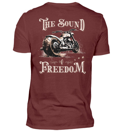 Ein Biker T-Shirt für Motorradfahrer von Wingbikers mit dem Aufdruck, The Sound of Freedom, als Back Print, in weinrot.