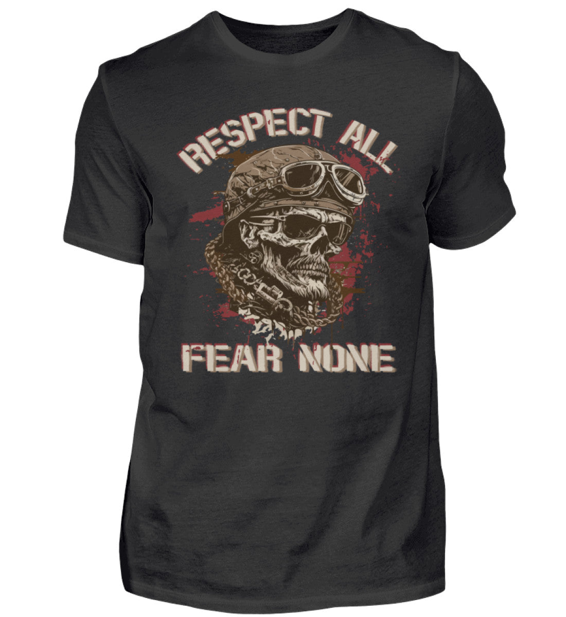 Ein Biker T-Shirt für Motorradfahrer von Wingbikers mit dem Aufdruck, Respect All - Fear None, in schwarz.